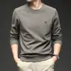 Camiseta de Manga Larga Informal Versátil Elástica con Cuello Redondo de Moda para Hombre, Capa Base