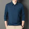 Camiseta de manga larga de primavera para hombre con cuello, ropa para hombres de mediana edad y mayores, top con bolsillo real, polo a rayas