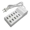 Cargador USB de 10 Puertos 50W Enchufe Múltiple Inteligente para Teléfono Móvil Carga Directa Cabezal de Carga 5V2.4A Adecuado para Apple Xiaomi