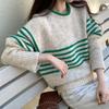 Suéter holgado de estilo perezoso para mujer, jersey clásico de rayas contrastantes, de punto grueso, estilo retro, combinable, para otoño e invierno de 2024