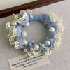 Suave y Lindo Lazo para el Cabello de Encaje Perlado Color Azul Leche, Scrunchie Dulce y Femenino, Cuerda para el Cabello, Flor para el Cabello, Accesorio Elástico para el Cabello