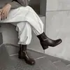 Botas Chelsea Minimalistas Estilo Europeu em Couro de Vaca 2026 Inverno Salto Grosso Salto Médio Bico Redondo Versátil para o Dia a Dia Botas Curtas de Couro Genuíno Femininas