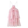 Vestido de Férias na Praia Verão Amazon Roupas Femininas Decoração Tridimensional de Flores em Camadas Vestido com Alça Franzida
