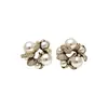 Brincos de Pérola Flor de Diamante com Tachas Prateadas, Brincos Vintage de Nicho de Luxo, Brincos Retrô de Luxo Leve para Mulheres