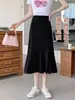 Plus size A- Line Saia Primavera Feminina e Verão Fishtail Saia gordinha menina Barriga Cobrindo Slim Look Saia Longa Cintura Alta Saia Preta