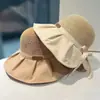 Novo Chapéu de Sol Chapéu Protetor Solar Chapéu de Sol para Exterior Laço Feminino de Verão Estilo Coreano Versátil Chapéu de Sol para Viagem
