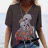 Camiseta Casual de Manga Corta con Calavera para Mujer de Fábrica, Camiseta de Cuello en V para Mujer, Nueva Moda