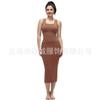 Vestido de yoga ajustado y sexy para mujer, sin costuras, ajustado, ajustado, con escote en V y falda de yoga ajustada que moldea el abdomen.
