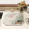 Tapete Escorredor de Cozinha Estilo Chinês com Flores e Pássaros, Tapete Absorvente, Tapete Antiderrapante, Tapete de Controle de Água para Louças Domésticas, Tapete Resistente ao Calor para Mesa de Jantar