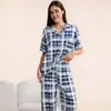 Conjunto de Dos Piezas para Mujer de Manga Corta con Solapa, Cardigan Estampado, Pijama y Ropa de Casa, Nuevo Estilo Europeo y Americano Transfronterizo para Primavera y Verano