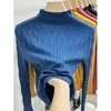 Suéter de punto con cuello semi-alto OEM para mujer, modelo otoño e invierno 2026, color albaricoque, top de manga larga, camiseta básica ajustada