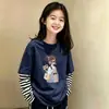 Camiseta de Algodão Puro Manga Longa para Meninas 2026 Nova Doce Fofa Gola Redonda Falsa Duas Peças Menina Primavera e Outono Top Versátil