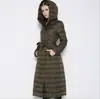 Design de Moda Vintage Casaco Longo de Penas para Mulheres 2026 Inverno Espesso com Capuz Acima do Joelho Artístico Jaqueta de Penas de Pato Branca