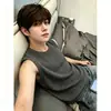 Moda Verão Masculina Estilo Old Money Estampa de Espiga de Trigo Colete Masculino Adolescente Fino Respirável Sensação Fresca Fitness Sem Mangas Camiseta Moletom