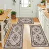 Tapetes de Cozinha Transfronteiriços, Tapetes de Piso de Veludo Cristalino Estilo Étnico de Luxo Leve, Tapetes Antiderrapantes Resistentes a Manchas, Absorventes de Água e Óleo Conjunto de Três Peças de Tapetes de Pé