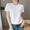Camiseta Simple de Color Puro de Corte Slim Fresca y Agradable para la Piel Transfronteriza para Mujer Verano Cuello Redondo Slim Manga Corta Top de Algodón Mercerizado 2025