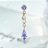 Pendientes Colgantes de Aleación de Titanio F136 con Borla de Piedra Larga Color Oro, Pendientes de Labio con Rosca Interna de Titanio G23 y Circonita