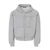 Sudadera con Capucha y Cremallera, Cardigan con Capucha, Chaqueta Casual, Sudadera Pesada con Diseño de Remaches Retro Americano, Oso Mágico