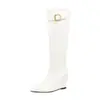 Otoño/Invierno 2026 Estilo Europeo y Americano Tacón de Cuña Tacón Alto 40-46 Talla Extra Grande Color Sólido Punta Puntiaguda Caña Alta Botas de Jinete