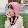 Gorro de Lana para Mujer Estilo Coreano Lindo Gorro Lei Feng Otoño e Invierno Tejido Protección para las Orejas Viaje Cálido Gorra con Bola de Piel de Conejo Moderna