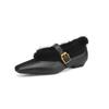 Zapatos Mary Jane de mujer con forro polar francés, estilo retro Chanel, punta cuadrada, tacón grueso, tacón bajo, ropa de abrigo de invierno para mujer, zapatos Mao Mao