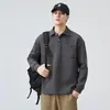 Roupas Masculinas Fengshe / Nova Camiseta Masculina de Manga Longa com Bolso para Primavera e Outono, Camisa Polo com Gola Reversível, Moletom Versátil