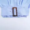 Venta al por mayor de ropa para mujer transfronteriza 2025 Nueva versátil camisa de manga larga de un solo botón con cuello camisero a rayas, con cinturón y ajuste en la cintura