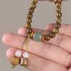 Pulsera de Doble Círculo Estilo Antiguo Artístico de Sándalo Verde Pulsera Tejida DIY de Color Verde Esmeralda Cuentas de Oración Emparejadas con Cuentas de Barril para Hombres y Mujeres