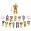Decoração de Festa de Aniversário Temática para Pets Transfronteiriça Gato Pet Gato Bandeira de Aniversário e Copo de Papel com Flores Prato Venda por Atacado Personalização