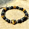 Pulseira de Contas Misturadas Coração Pedra Olho de Tigre Pó de Cristal Coração de Pêssego Pequeno Pedra Preta Magnética Venda Quente Transfronteiriça Alta Qualidade