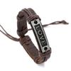 Pulsera Europea y Americana de AMOR de aleación tejida de cuero, pulsera de cuero vacuno, personalidad para hombre, letra inglesa, joyería de mano de cuero al por mayor