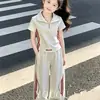 Conjunto de Verano para Niñas 2026 Nuevo Elegante Moda Infantil Casual de Verano Manga Corta Pantalones de Pierna Ancha Conjunto Deportivo de Dos Piezas