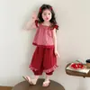 Conjunto de Verano para Niñas 2026 Nuevo Estilo Coreano Conjunto de Chaleco y Pantalones de Linterna para Niñas Pequeñas, Elegante Conjunto de Dos Piezas para Niños de Verano
