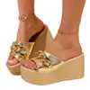 Sandalias de Cuña para Mujer de Gran Tamaño para Comercio Exterior Transfronterizo en Stock, Nuevo Estilo de Verano con Cadena Metálica de Una Tira y Punta Abierta para Mujer