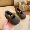 Sapatos Mary Jane de Lã Retrô com Aumento Oculto de Altura para Mulheres 2026 Outono/Inverno Novo Estilo Sola Plana Versátil Sapatos de Pelúcia