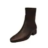 No elige la forma de la pierna~Botines de tobillo de tacón alto adelgazantes de cuero suave francés de alta gama color vino tinto, botines para dedo gordo y tobillo delgado, tacón medio