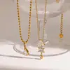 Collar de acero inoxidable con colgante geométrico de gota de agua, estilo ins de lujo cruzado, chapado en oro de 18 quilates, joyería impermeable, accesorio de diseño de nicho