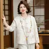 Roupas para mulheres de meia-idade e idosas, novo casaco curto elegante outonal estilo chinês para mães, blusa de moda nobre estilo chinês para primavera e outono