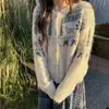 Novo Cardigan Suéter Curto com Padrão Fair Isle Vintage Outono/Inverno 2026 Estilo Casual Solto Casaco para Mulheres 18783