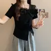 Top Elegante Feminino Plus Size Verão Novo Estilo Patchwork de Renda Floral Tridimensional Jovem Slim Fit Irregular Manga Curta
