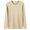 Primavera y Otoño Algodón Peinado Color Sólido Cuello Redondo Manga Larga Camiseta de Hombre Top Interior de Manga Larga Holgado Camiseta Base