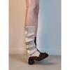 Botas Delgadas de Tacón Grueso Estilo Ballet Suave Francés con Lazo Cremallera Lateral Adelgazantes Versátiles Elásticas para Mujer
