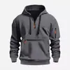 Suéter con capucha cálido de forro polar para hombre, de moda deportiva casual, con cremallera y múltiples bolsillos, nuevo de Amazon para otoño e invierno, transfronterizo