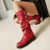 Botas de cuero talla extra grande europeas y americanas, punta redonda, suela gruesa, plataforma impermeable, tacón cuadrado, zapatos de mujer transfronterizos, talla 46, botas de montar de caña alta para otoño e invierno