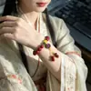 Pulseira de Cinábrio com Flores de Areia Dourada Roxa, Pulseira de Ano Zodiacal de Círculo Único para Casal, Presente de Joia, Flocos de Neve Artificiais de Cinábrio