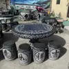 Mesa de Pedra, Banco de Pedra, Tabuleiro de Xadrez, Mesa Redonda Tambor, Mesa com Escultura em Pedra Ruyi Auspiciosa, Casa de Mármore Externa no Pátio
