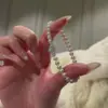 Pulsera Auténtica de Perlas Redondas con Calcedonia Azul Natural Cordón Elástico para Mujer, Estilo Suave Versátil de Nicho Otoño e Invierno