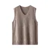 Colete de tricô com decote V para mulheres, lã e cashmere, tecido escovado, novo colete de tricô sem mangas, solto e versátil, top com lantejoulas para o outono