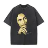 Camiseta con Estampado Gráfico Retro Lavada de Bob Marley One Love Reggae, Hombres, Mujeres Camiseta de Algodón Casual Retro, Hombres