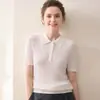 Top de cachemira de cien colores de alta calidad con solapas y manga corta para mujer, nuevo estilo, moda, prenda exterior para ir al trabajo, tejido de punto, tejido de ochos, para ir al trabajo